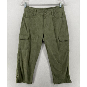 EDDIE BAUER Pants Womens 4 Travex Tropical Print Cargo Capri Stretch Nylon Green